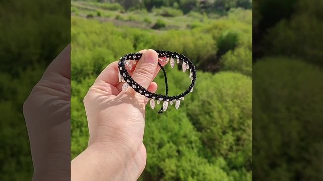 Браслет на ногу с лунным камнем - натуральный ленный камень - плетеный анклет с подвесками