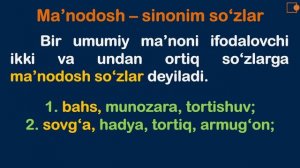 YENGIL ONA TILI. 6-Dars SO`ZLARNINMG SHAKL VA MA`NO MUNOSABATIGA KO`RA TURLARI