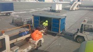 Разгрузка багажа пассажирского самолета. Екатеринбург. Unloading luggage