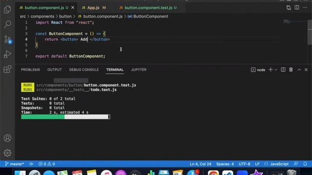 3/3 Jest Test for Button Component. | JEST Tutorial in Telugu #jest
