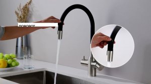 Смеситель Paulmark Salix Sa213419-NI для кухонной мойки, под фильтр, с гибким изливом, никель/черный