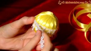?НОВОГОДНИЙ ШАР канзаши на елку. Елочные игрушки своими руками