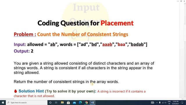 Top 100 Coding Question for Placement - 8 | Count the Number of Consistent String  Coding Solution