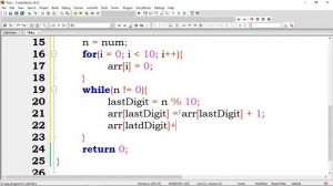 Code for Love-27, C program to count frequency of digits in an integer with proper description