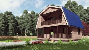 Проект каркасного дома 8*8метров с мансардой, крыльцом, балконом и ломанной крышей. Строй и Живи