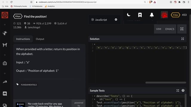 Codewars - Javascript -  Find the position!
