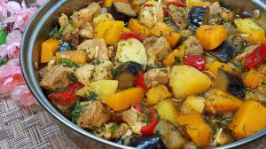 Вкуснейший УЖИН Тушеное мясо с Тыквой на сковороде с овощами.