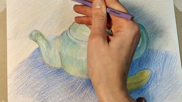 Простой натюрморт цветными карандашами. Подробный мастер-класс