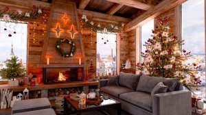 Instrumental best classic Christmas Music with warm Fireplace Ambience with snow fall 5Hrs
