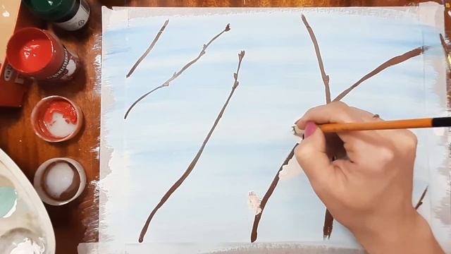 Как нарисовать ветку вербы очень легко и быстро, красками. Рисуем с детьми весну. Весенний пейзаж.