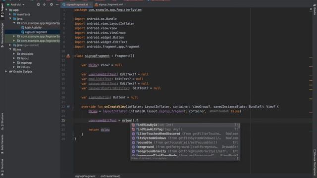 Sign up Fragment | User Registration System tutorial | Android app development using kotlin | part3