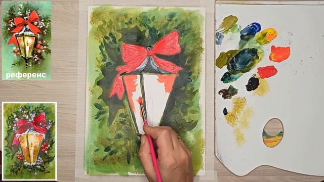 ?"РОЖДЕСТВЕНСКИЙ ФОНАРЬ" рисуем АКРИЛОМ #какнарисовать #рисункиакрилом #живопись #творчество