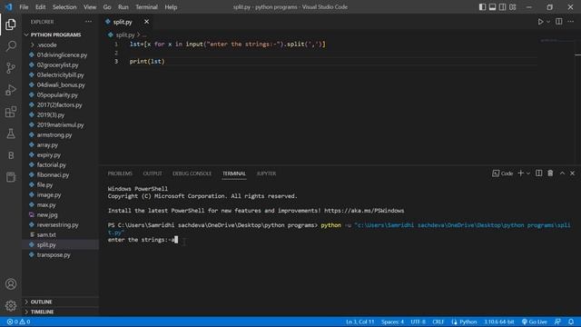 A python program using split method