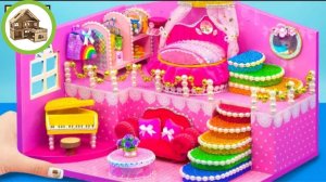 Миниатюрный королевский розовый четырех комнатный замок с кухней из картона /194