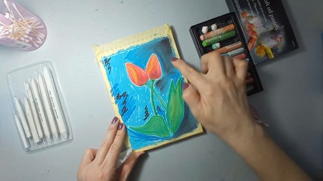Как нарисовать тюльпаны масляной пастелью из 12 цветов Easy Oil Pastel Drawing for Beginners