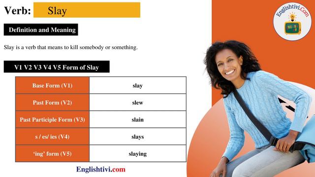 Slay V1 V2 V3 V4 V5 Base Form, Past Simple, Past Participle Form of slay | Englishtivi.com