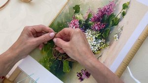 МК вышивка лентами корзинка Master Class ribbon embroidery basket