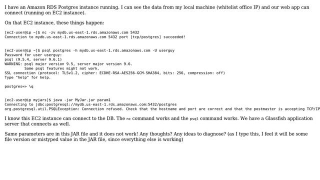 Databases: Postgresql on AWS RDS JDBC Connection Refused, psql connection succeeeds смотреть онлайн