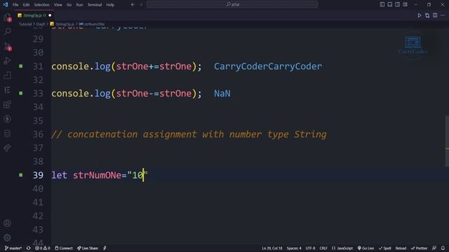 #javascript  String Operators  ?? || Let's start with JavaScript || By CarryCoder || Hindi ||
