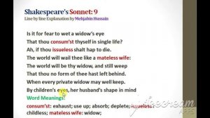 Sonnet 9 by William Shakespeare Line by line Explanation in English