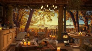 Autumn Rooftop Cozy Coffee Shop 4K ☕ Smooth Piano Jazz Music for Relaxing, Studying and Working