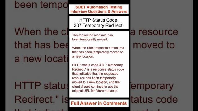 API Testing : HTTP Status Code : 307 Temporary Redirect : SDET Automation Testing Interview