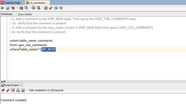 Oracle SQL Data Dictionary Views (Comments Information) Part II - Lesson 117