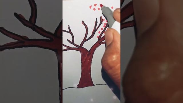 how to draw a tree with flowers#easy drawing of a tree with flowers#step by step drawing of a tree