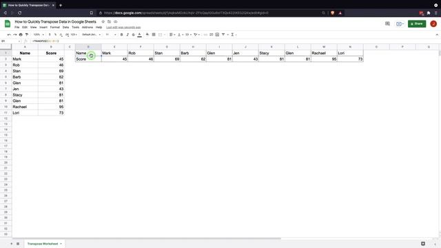 How to Transpose Data to Google Sheets