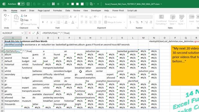 Excel Prevent #N/A Errors on Right Side of TEXTSPLIT function - Episode 2477