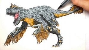 Рисуем и раскрашиваем Ютараптора - Раскраски для детей, чтобы они учили цвета вместе с динозаврами