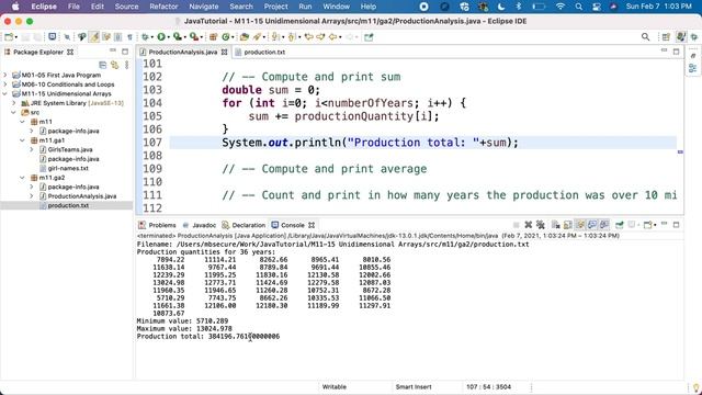 Java M11GA2P1g Production Analysis - Sum of values in an array смотреть онлайн