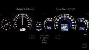 Mazda 6 2.5 Skyactiv vs Toyota Camry 2.5 V50   0-100  racelogic acceleration, 402m