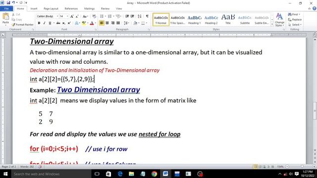 one dimensional array, multi dimensional array (two dimensional arra) #1D array #2D array