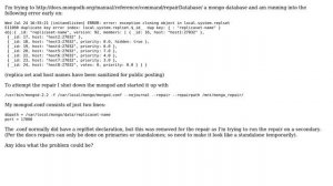Mongo repair database "ERROR: error: exception cloning object in local.system.replset "