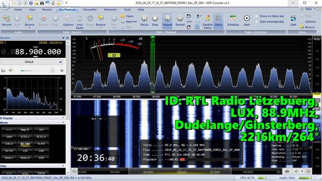 28.06.2024 17:36UTC, [Es], RTL Radio Lëtzebuerg, Люксембург, 88.9МГц, 2216км