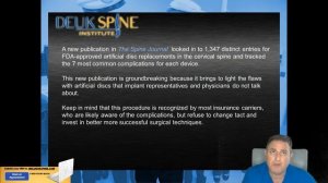 Deuk Spine Institute WEBINAR: The Most Common Complications With Artificial Discs