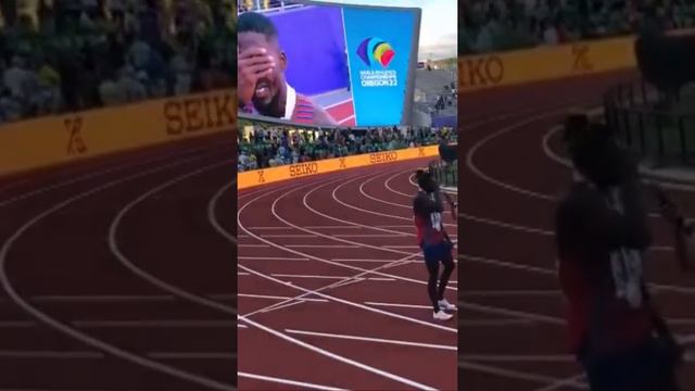 Trayvon Bromell emotionally after winning bronze at World Athletic Championships at Oregon22 #short