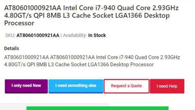 AT80601000921AA Intel Core i7-940 Quad Core 2.93GHz 4.80GT/s QPI 8MB L3 Cache Socket LGA1366 смотреть онлайн