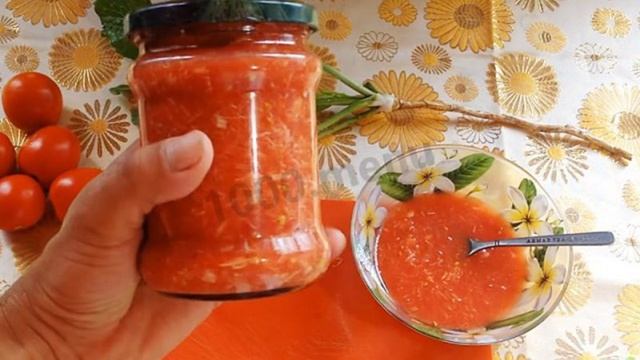 Хренодер без варки на зиму с помидорами и чесноком