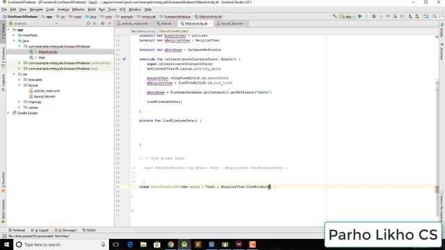 Android Kotlin RecyclerView Live Search Data Firebase Tutorials Realtime Database