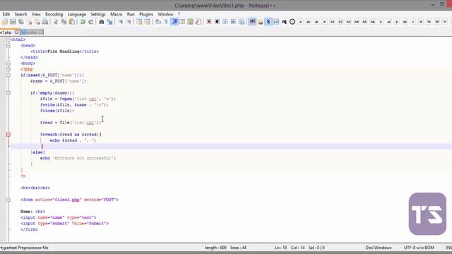 How to read and write to a text file PHP - Lecture 54 (PHP Tutorial) смотреть онлайн
