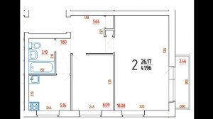 2-комнатная квартира, серия 1-510, хрущевка, торцевая квартира, план с точными размерами стен. зерк