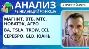 Анализ рынка акций РФ и США/ Разблокировка активов/ ВТБ, МТС, АГРО, BA, TSLA, TROW, CCL/ GLD, ЮАНЬ