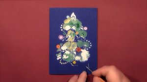 Christmas Tree Greeting Card - Monoprint-Monotype Technique | Gouache | IOTN - Speed Painting