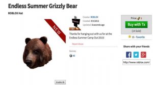 Grizzly Bear Hat | ROBLOX Endless Summer Camp Out