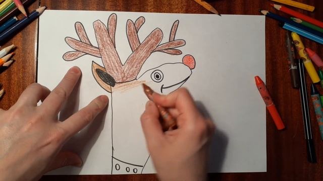 Как нарисовать веселого оленя.  Ладошковый рисунок