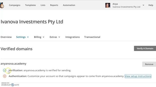 MailChimp: Подтверждение и Авторизация Домена