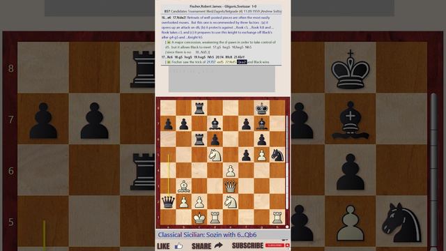 Candidates Tournament 1959 || Robert James Fischer vs Svetozar Gligoric (Annotation: Andrew Soltis)