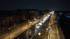 Cinematic winter flight over the highway. Зимний полёт над шоссе